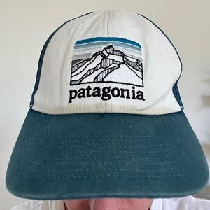 Patagonia LoPro Trucker Cap White Blue Adjustable Snapback Hat Line Logo Ridge
